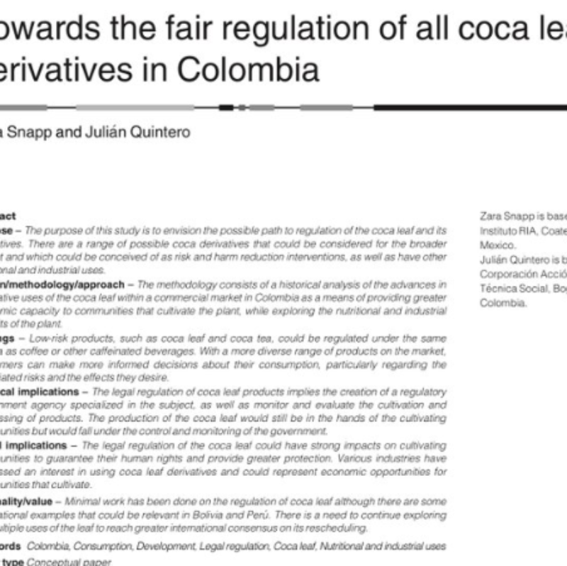 Towards the Fair Regulation of all Coca Leaf Products in Colombia